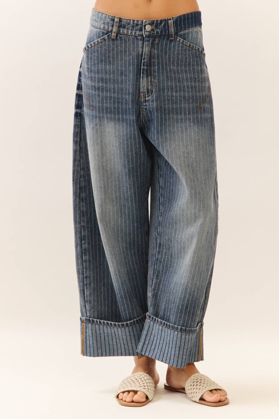 plus striped Barrel Culottes denim