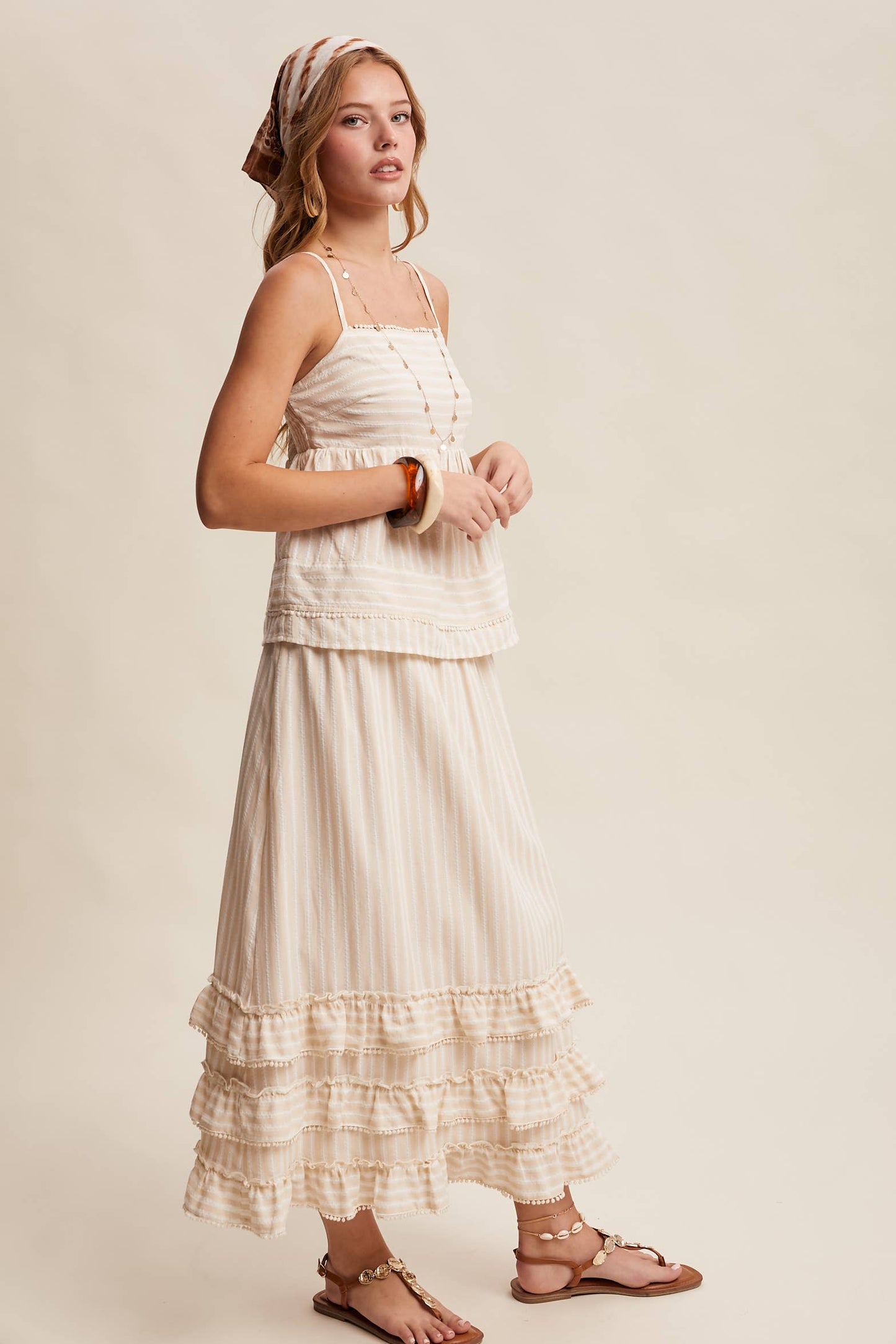 Striped Ruffle Trim Two-Piece Set