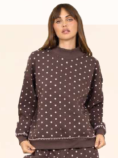 Dot Fleece  Mock neck w/Whipstitch