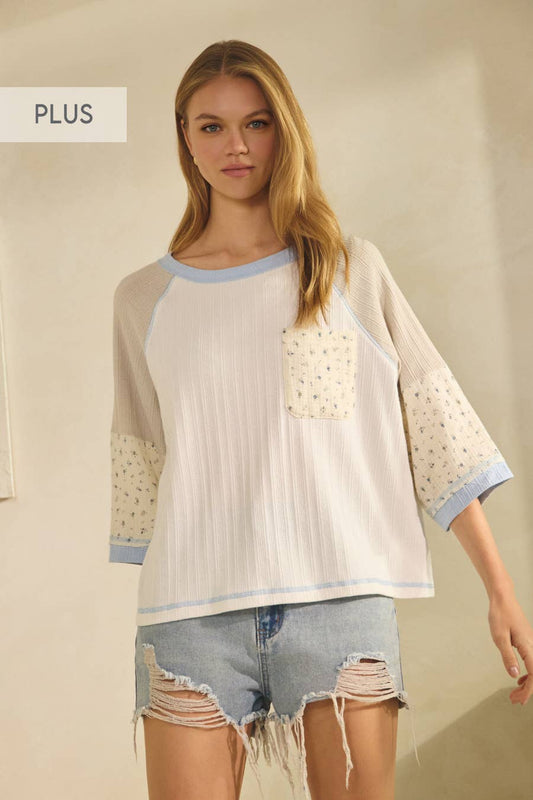 Plus Mixed-fabric Raglan Top