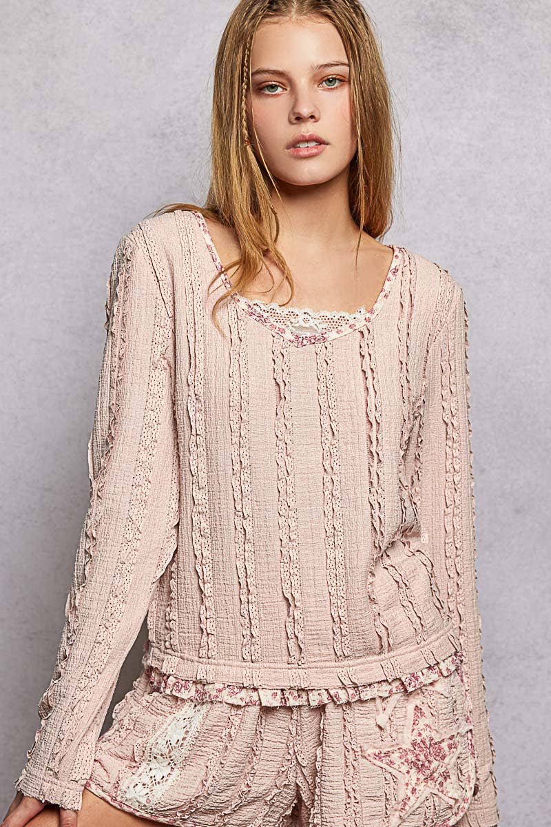 Square Neck Lace pink Top