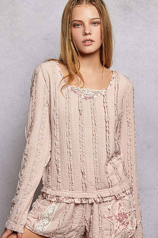Square Neck Lace pink Top