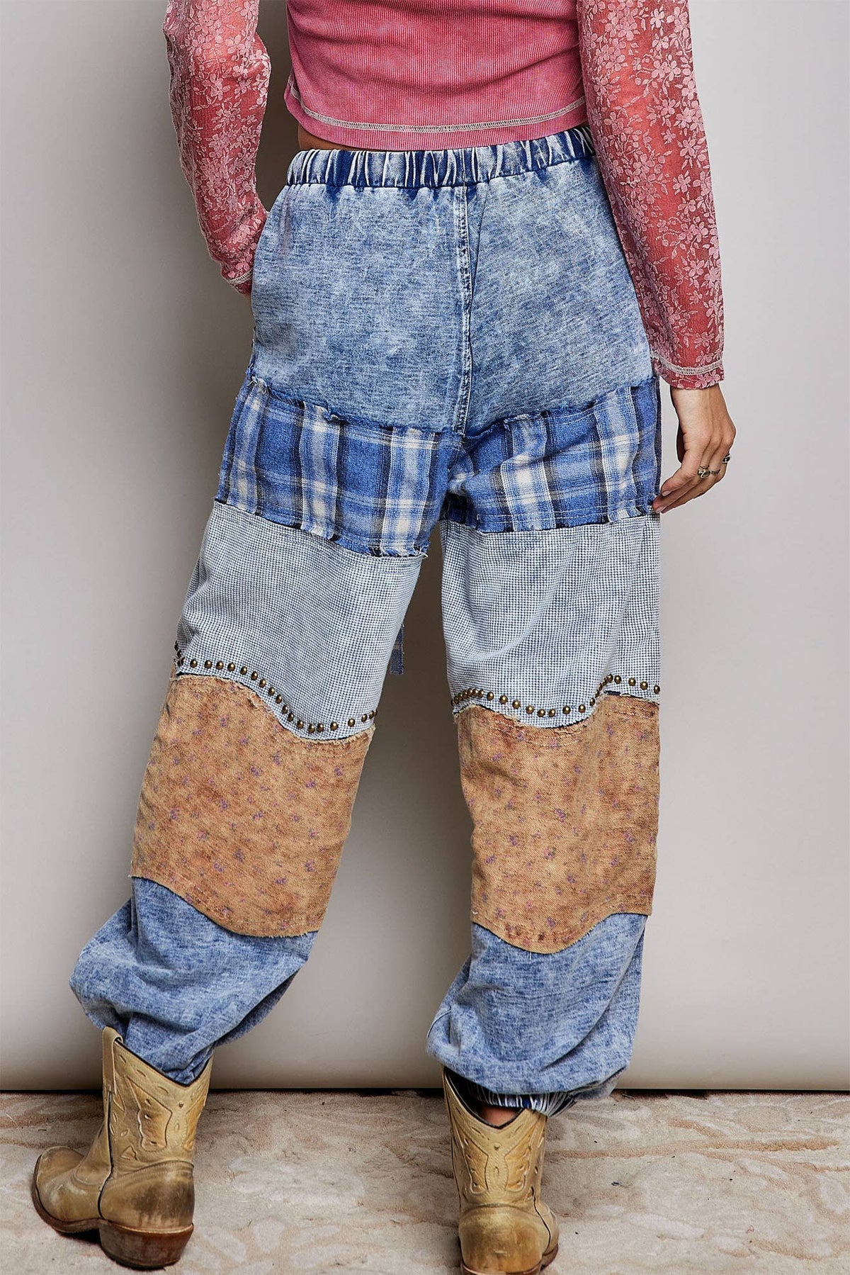 French Terry Plaid Patch Pants