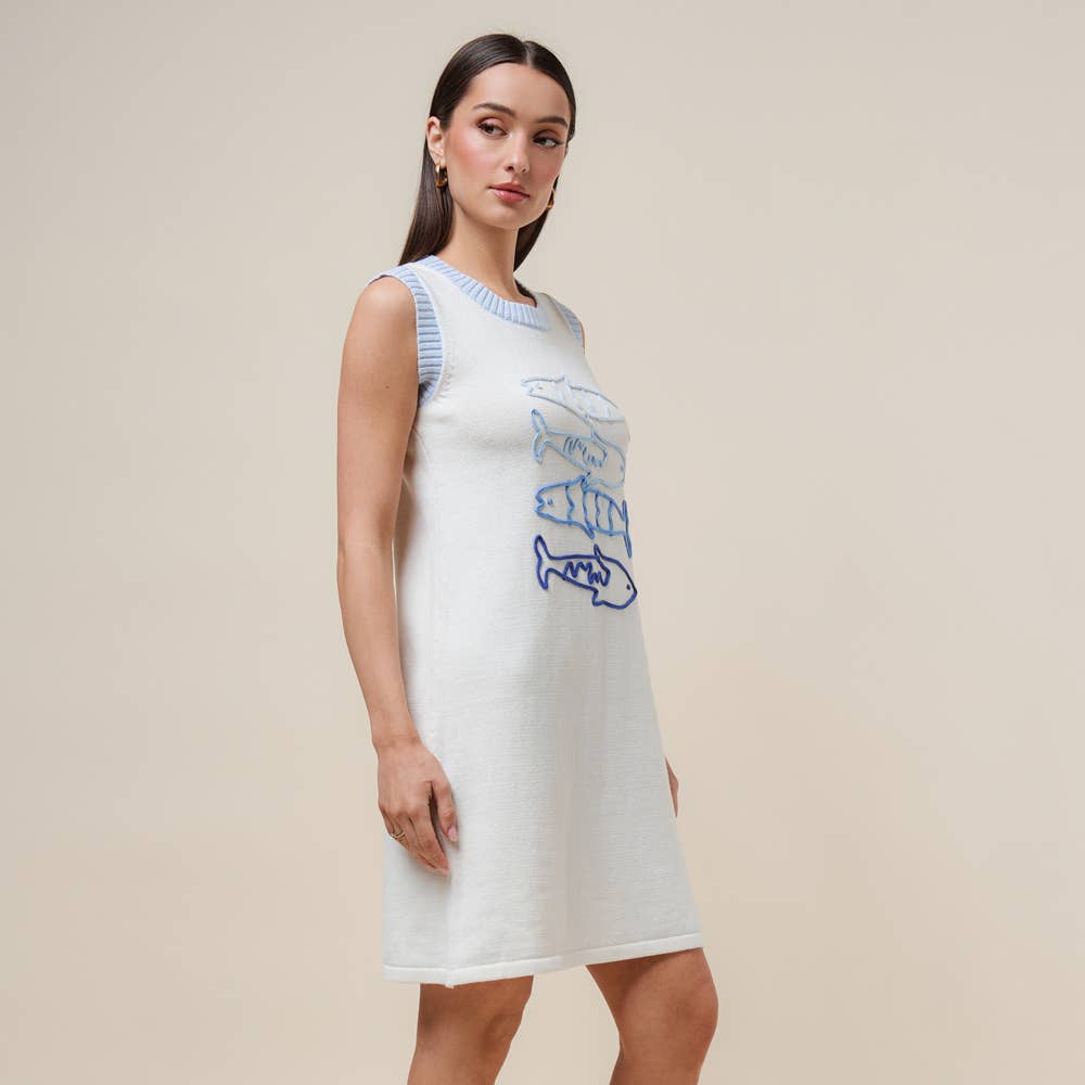 Sardine embroidered knit mini dress