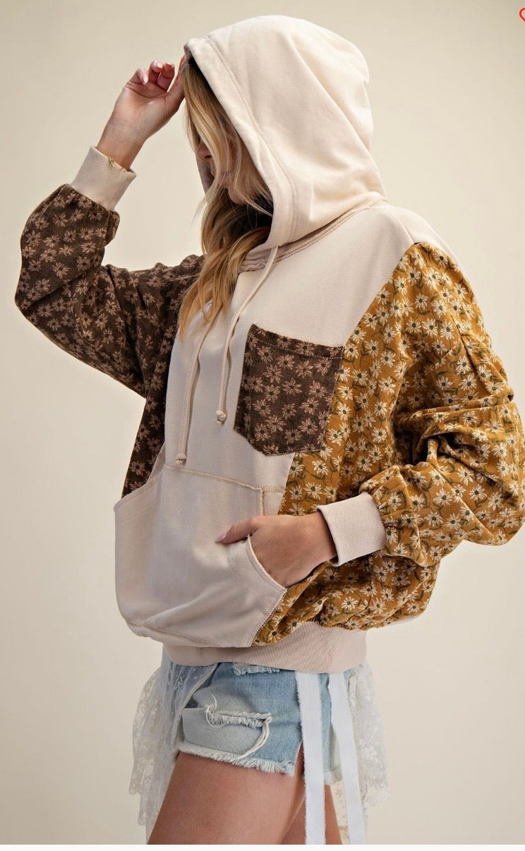 Print Mix Washed Terry Hooded Pullover