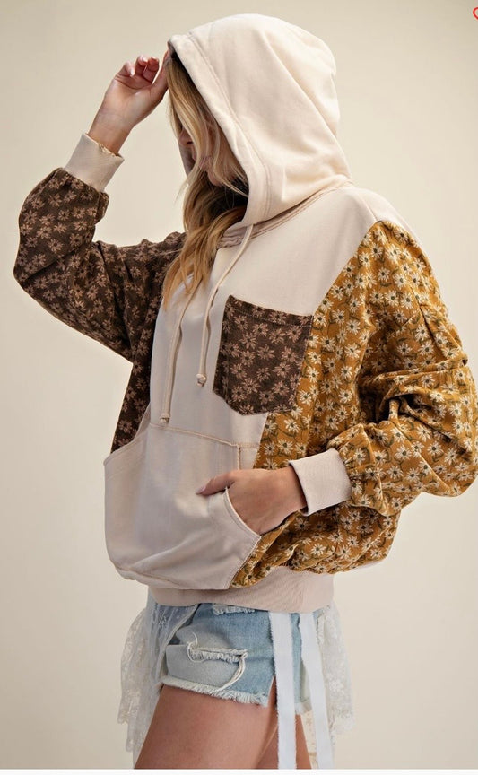Print Mix Washed Terry Hooded Pullover