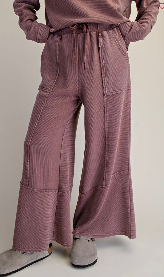 Textured Mineral Washed Bell Bottom Pants