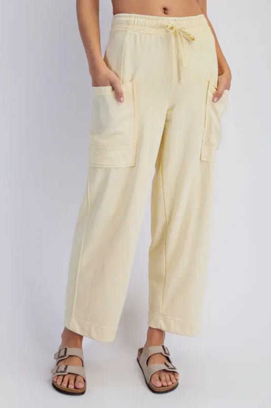 Cropped Mineral Washed French Terry Cargo Pants