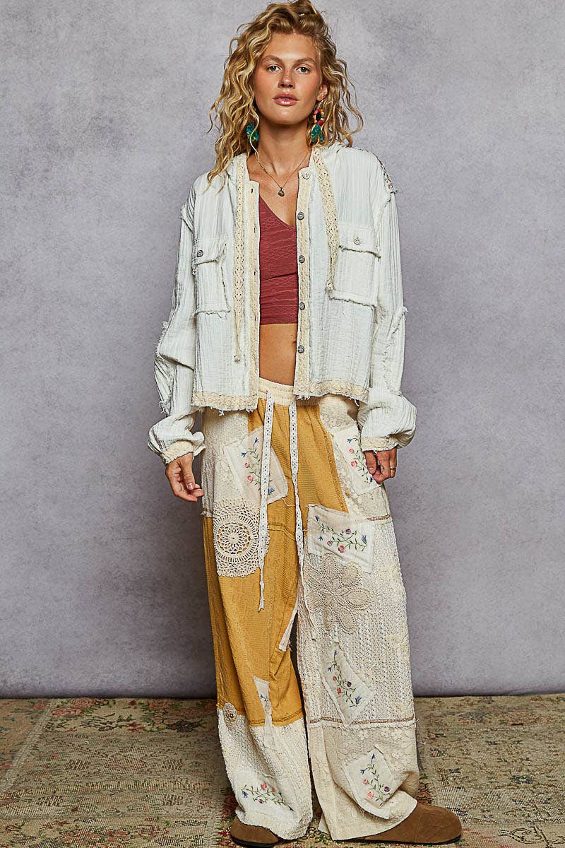 Vintage washing double gauze stitch detail hoodie jacket