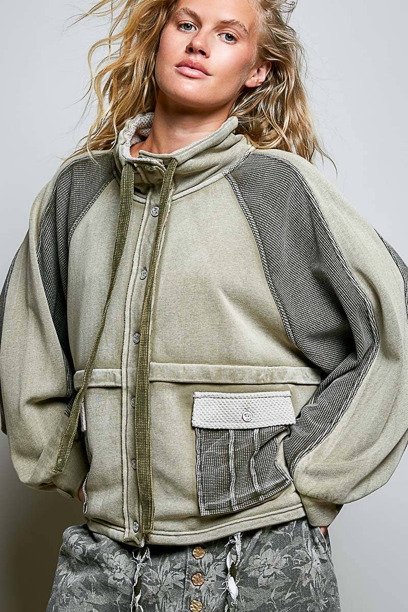 Garment Washed French Terry Jacket Olive