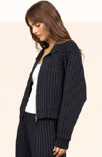 Raglan Zip Up Black Grey Stripe