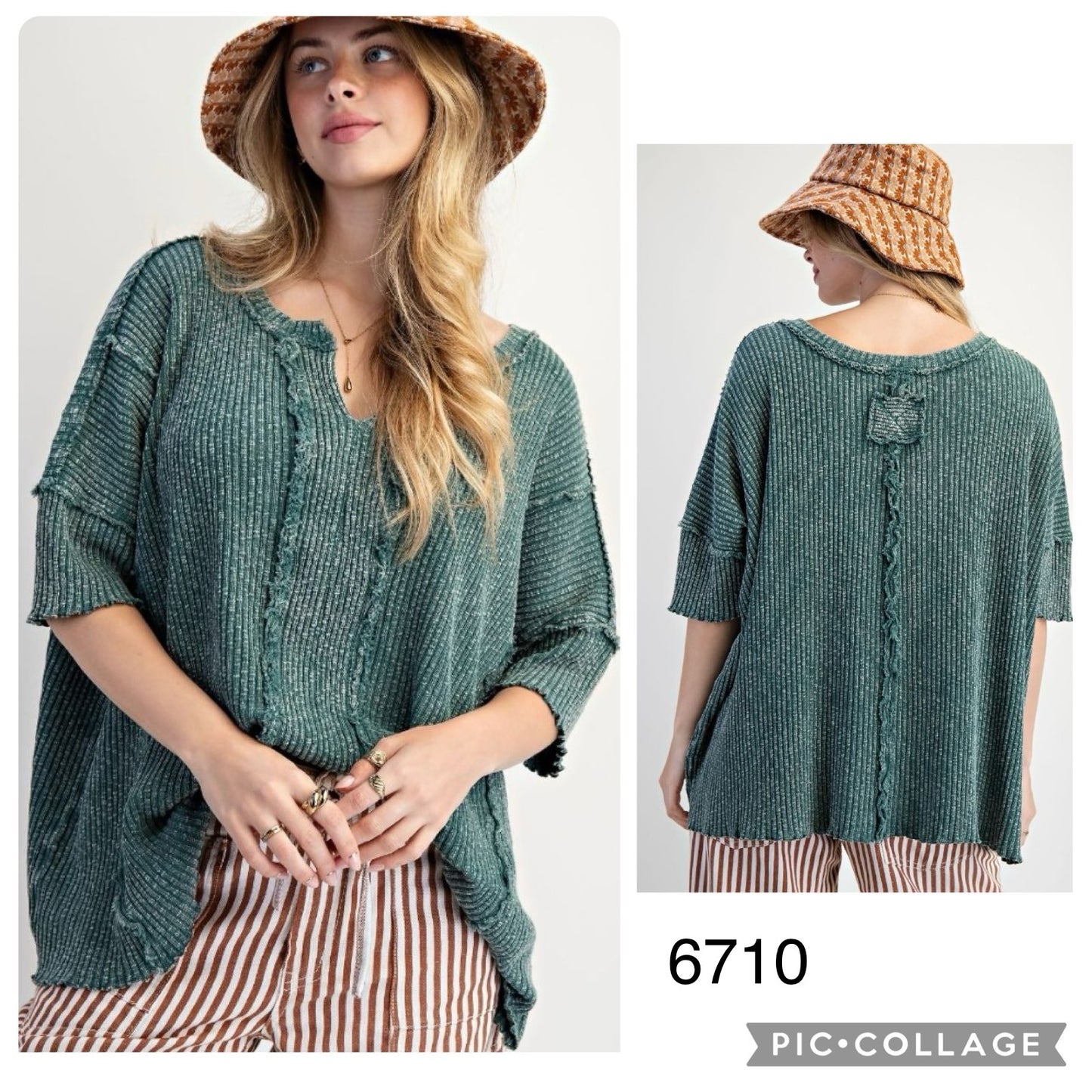 Reverse Stitch V-Neck Tunic Teal