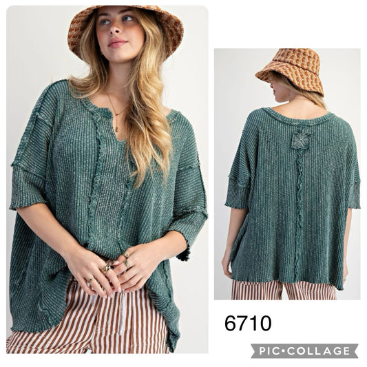 Reverse Stitch V-Neck Tunic Teal