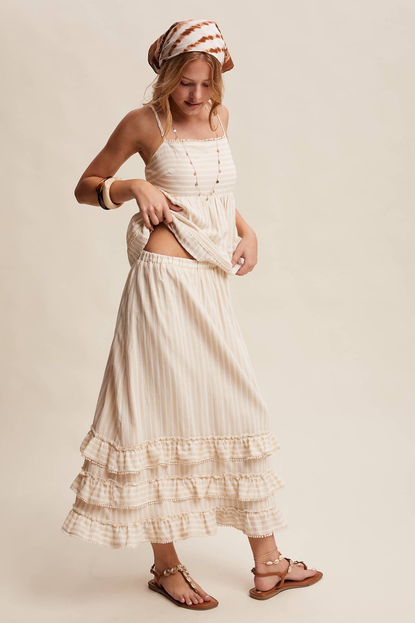 Striped Ruffle Trim Two-Piece Set
