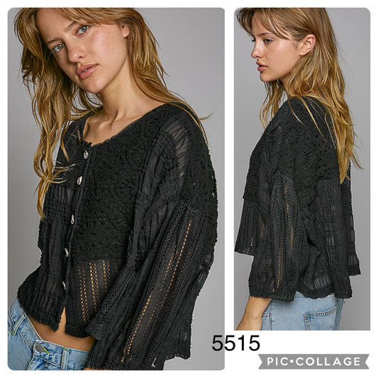 Lace Cropped Button Down
