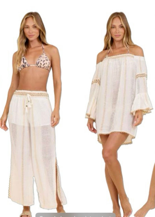 Gauze Sheer Pants With Gold Trim