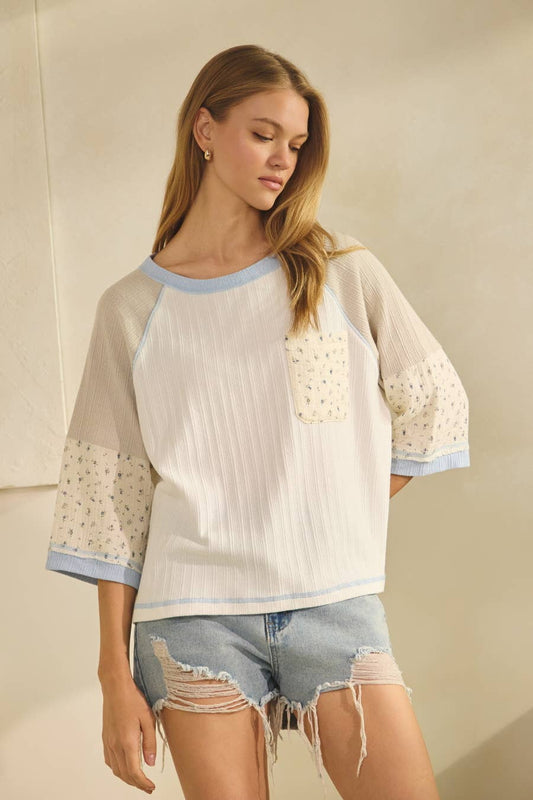 Plus Mixed-fabric Raglan Top