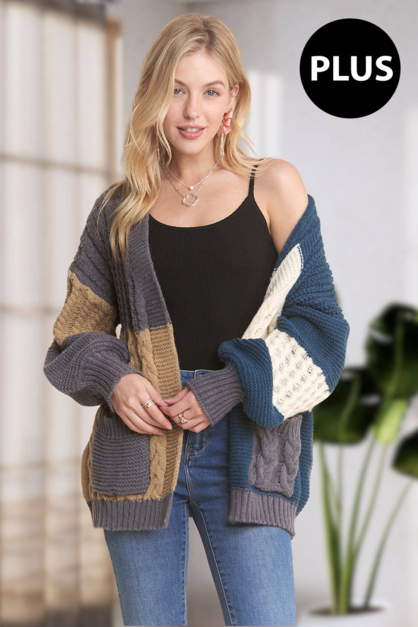 CESW3597X - PLUS COLORBLOCK SWEATER CARDIGAN