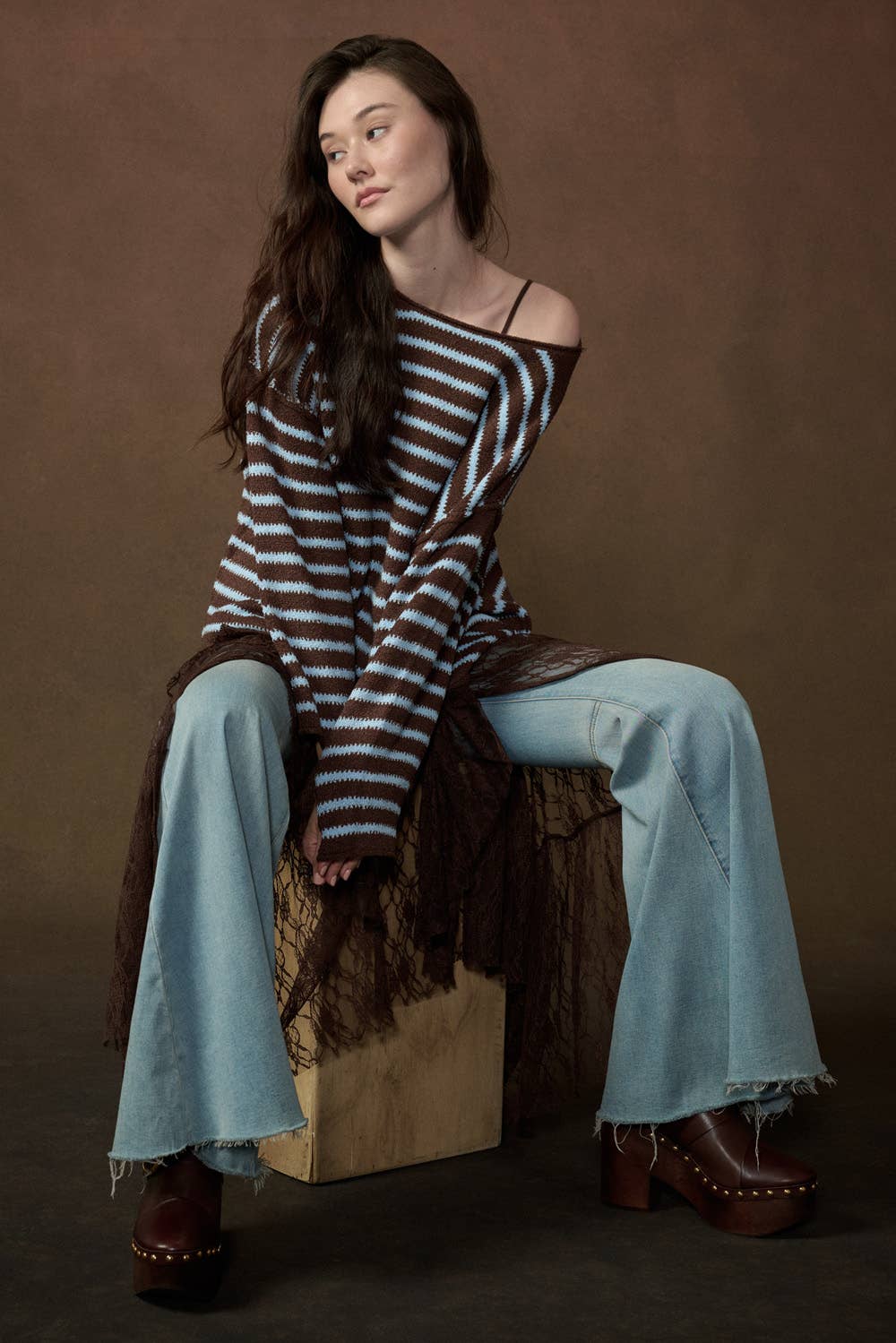 Striped Textured Knit Oversized Sweater