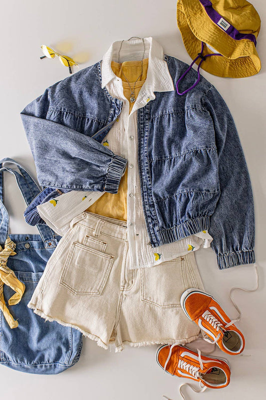 Tiered Layers Washed Denim Jacket