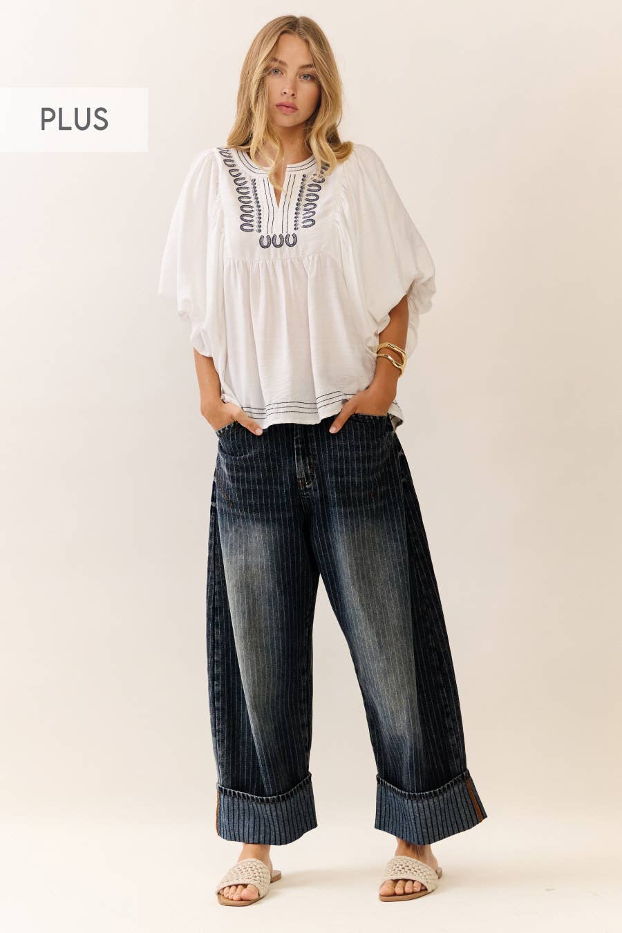 plus striped Barrel Culottes denim