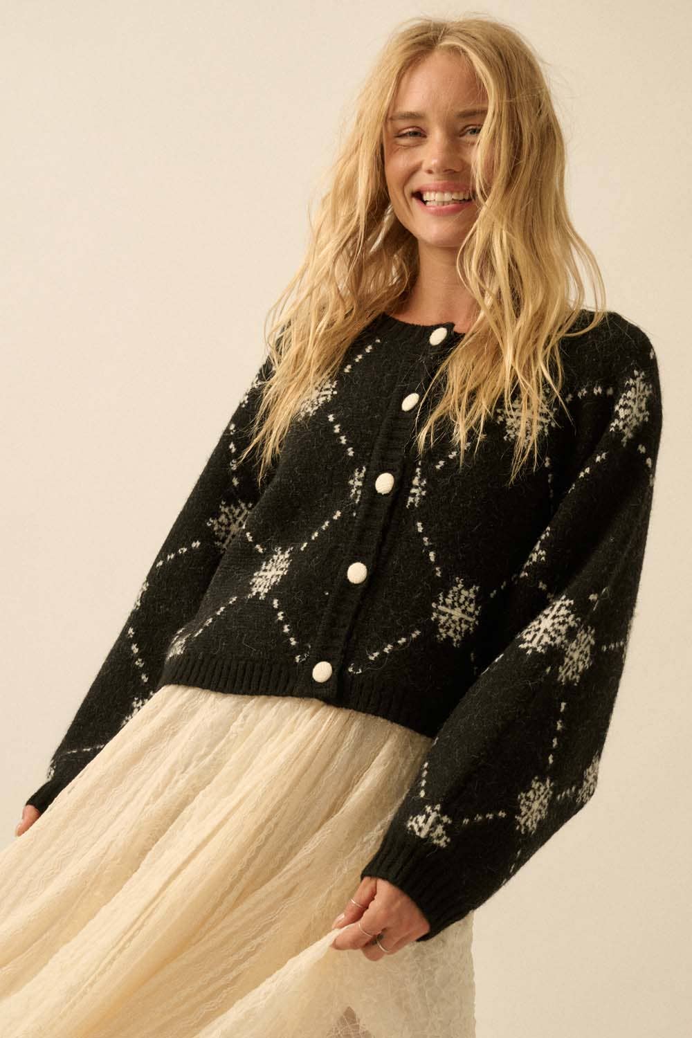 Snowflake Button-Up Cardigan