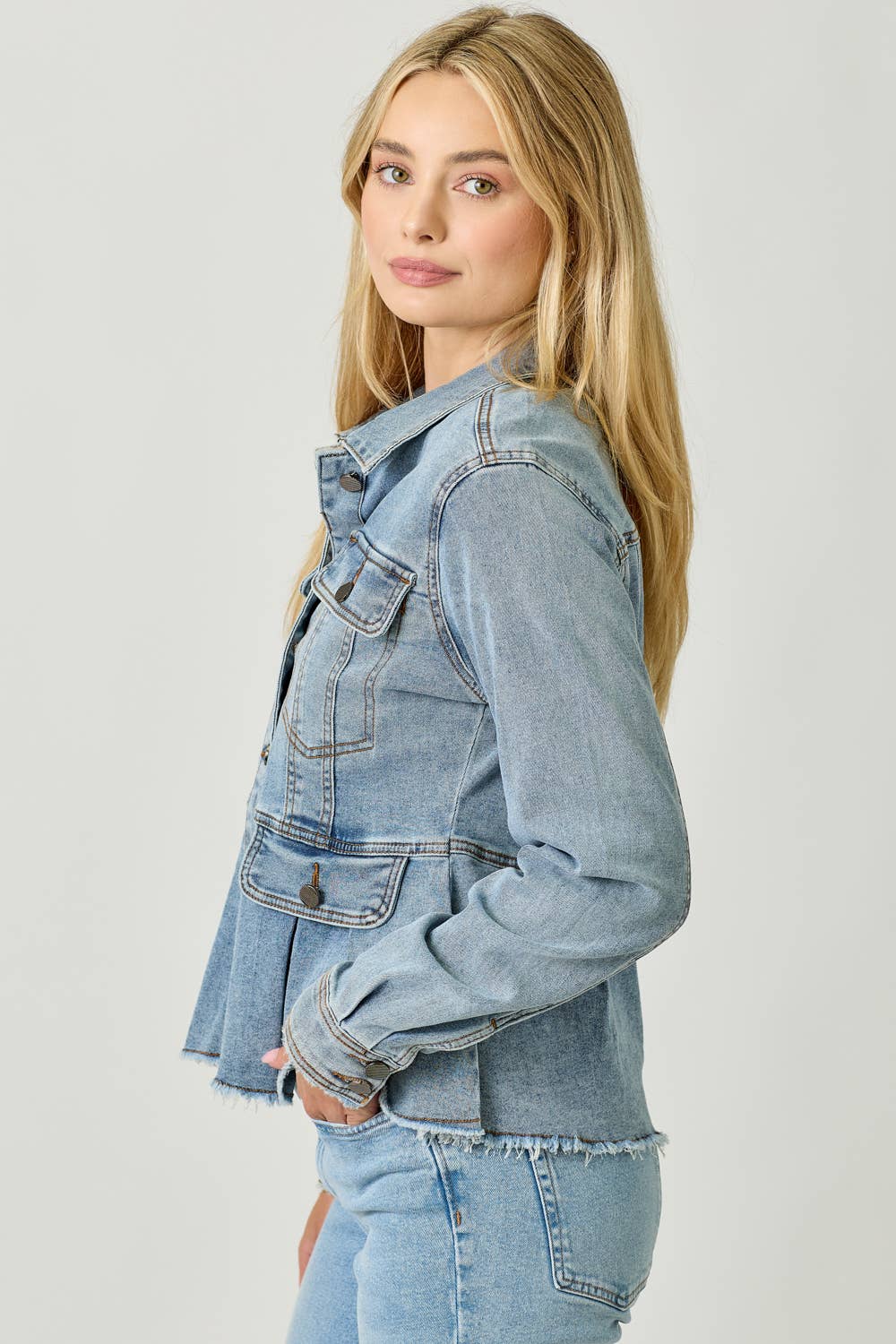 Washed Denim Peplum Jacket