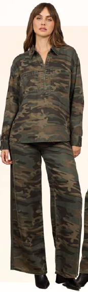 Tencel camo wide leg pant