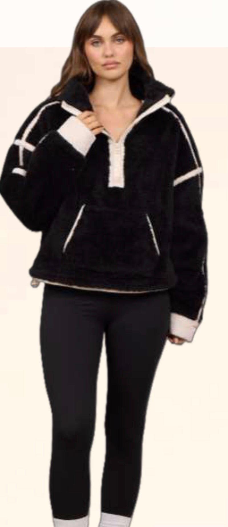 Sherpa Quarter Zip Bk/Ivory