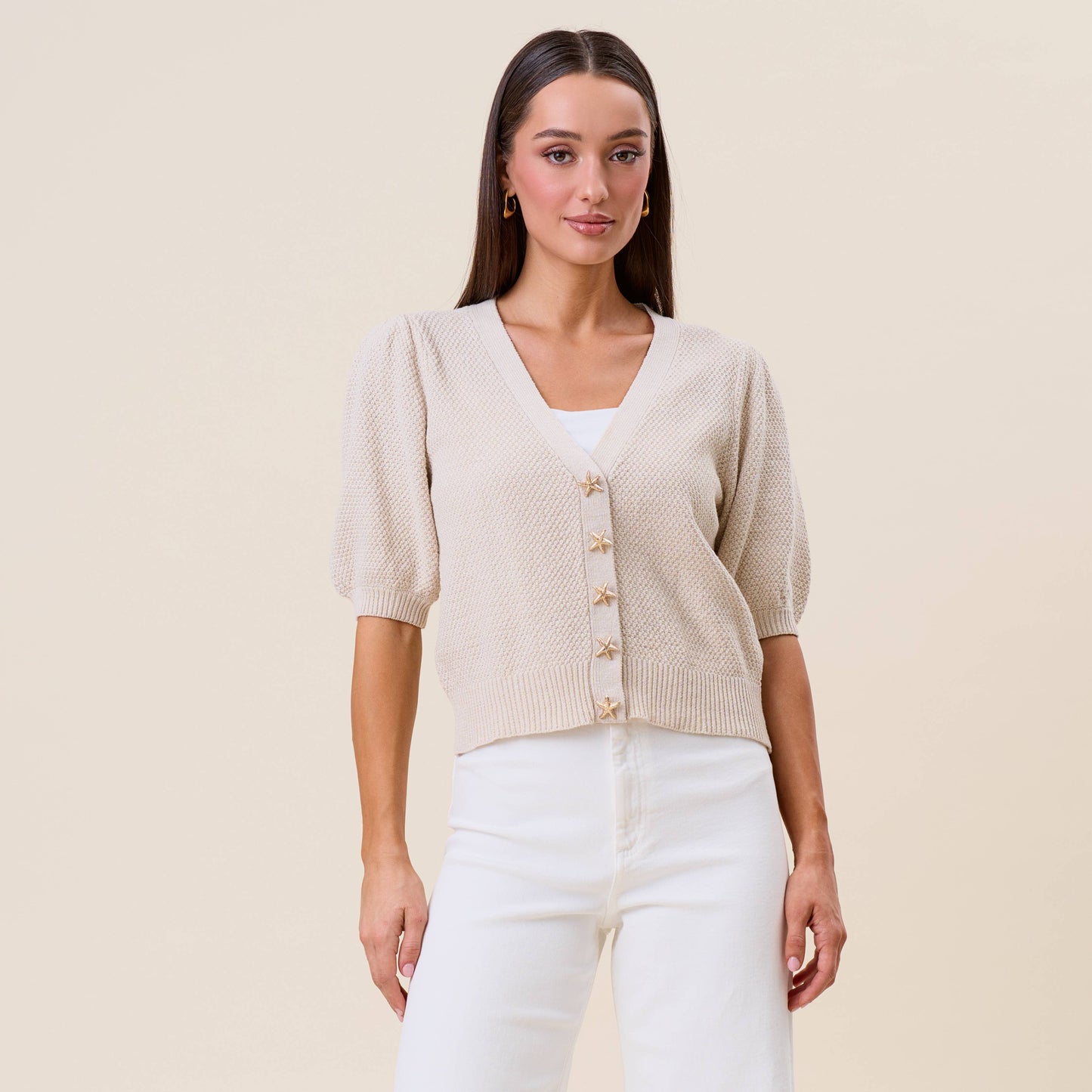 Starfish button short sleeve cardigan