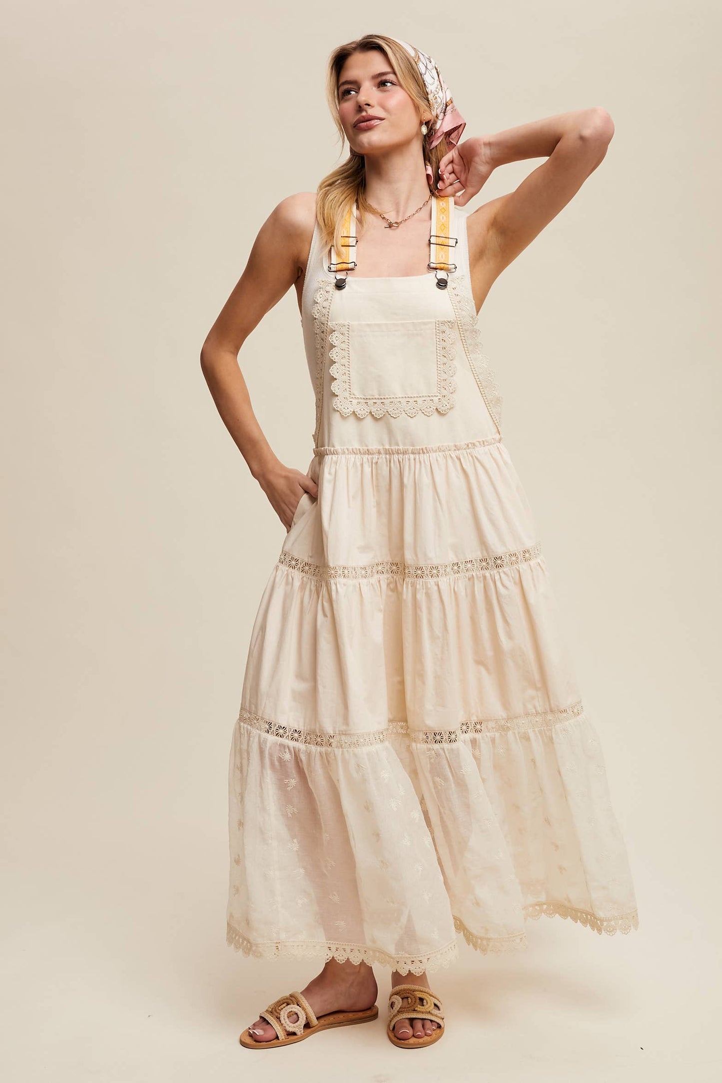 Cotton Tiered Maxi Pinafore Boho Dress