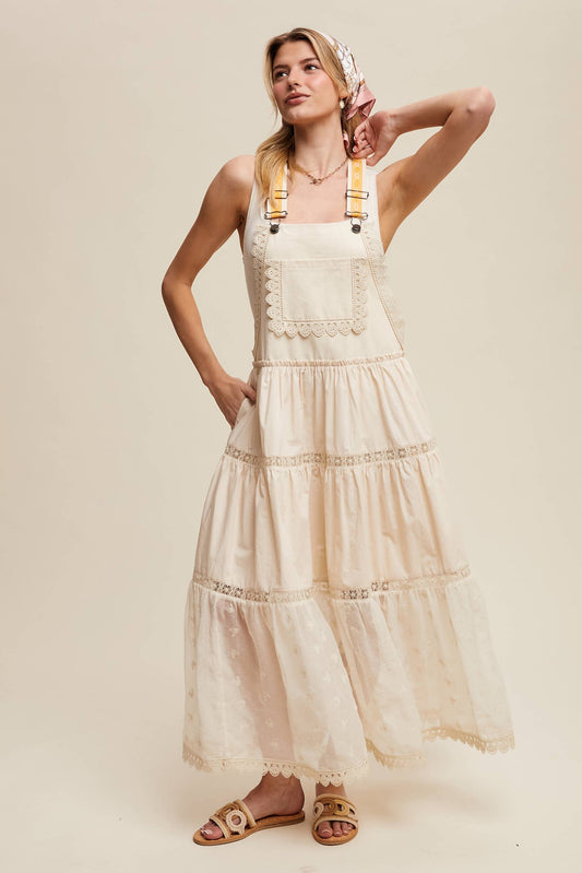 Cotton Tiered Maxi Pinafore Boho Dress