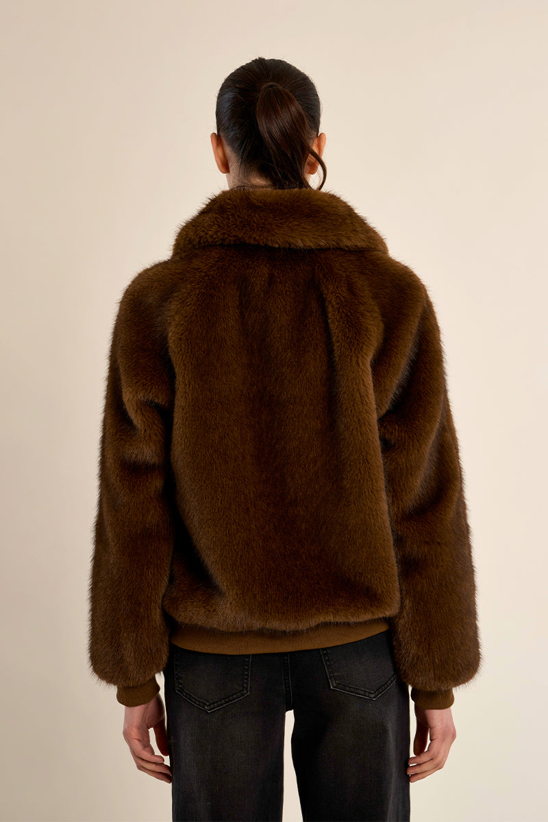 Fur Jacket Zipup Brown