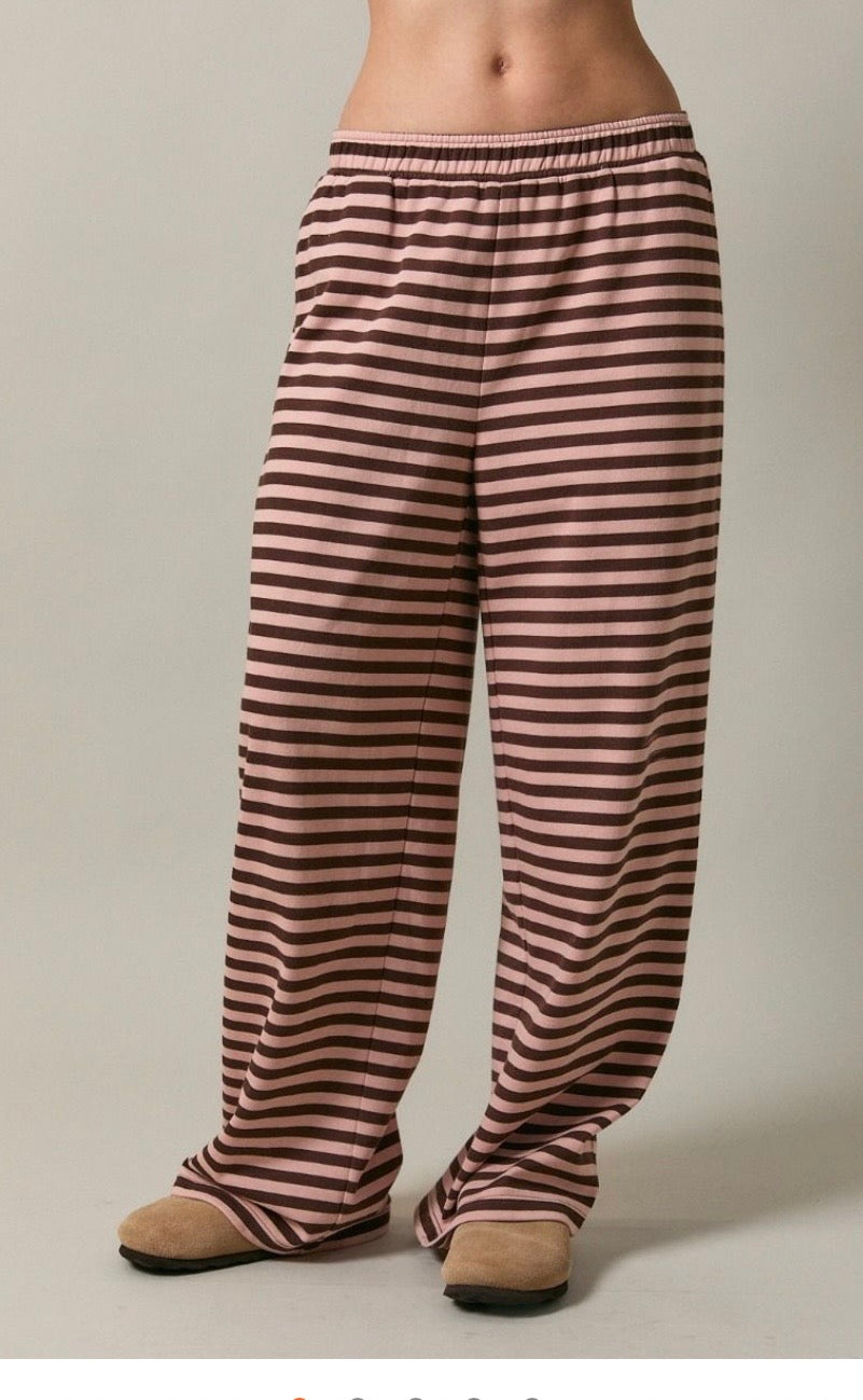 MID RISE STRIPE WIDE LONG SWEATPANTS