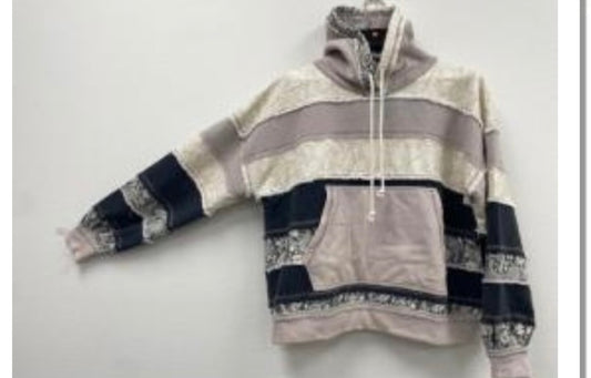 Paisley Printed Hoodie Lilac Grey