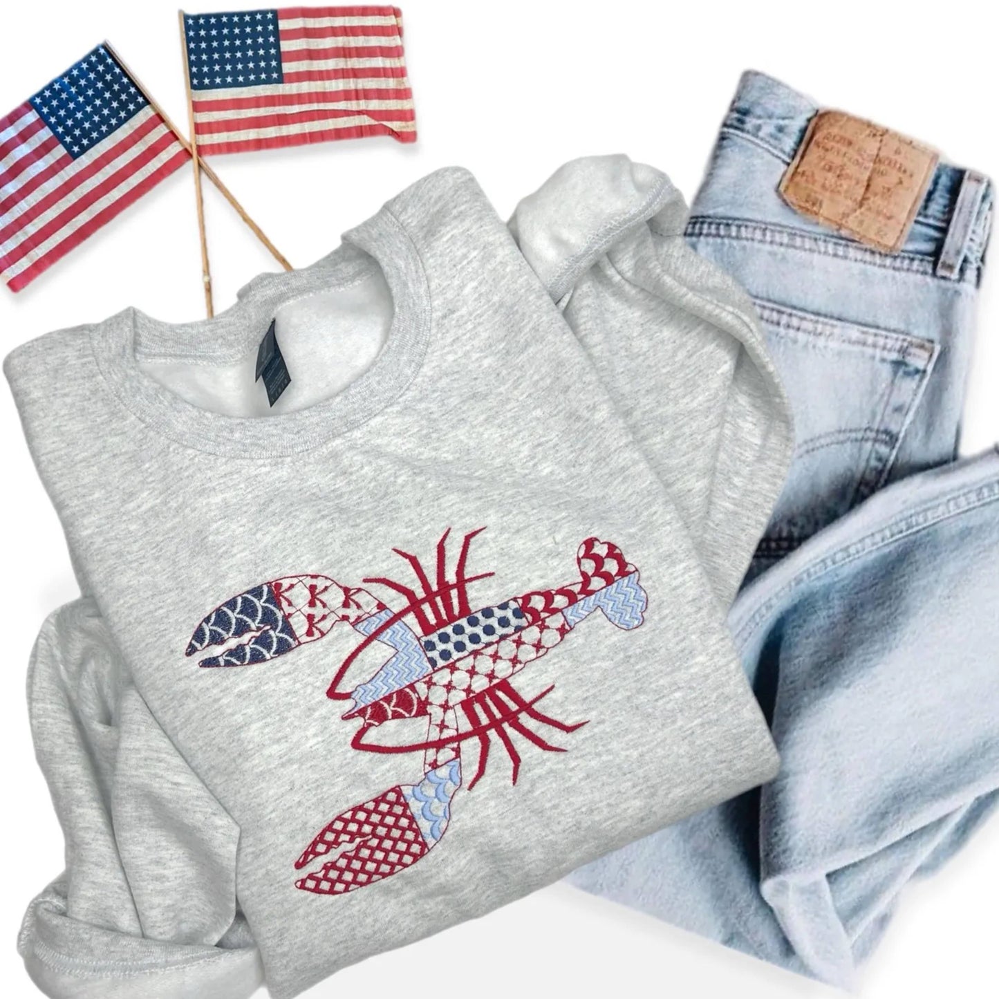 Lobster Patchwork Embroidered Sweatshirt