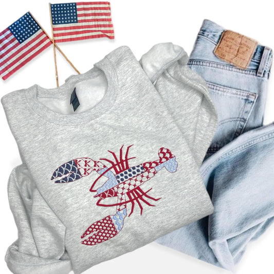 Lobster Patchwork Embroidered Sweatshirt