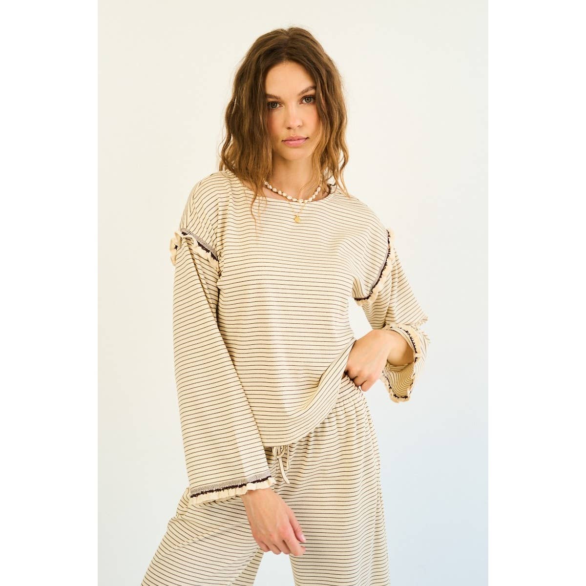 Striped Ruffle Knit Long Sleeve