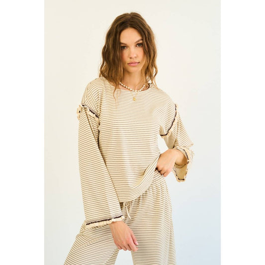 Striped Ruffle Knit Long Sleeve