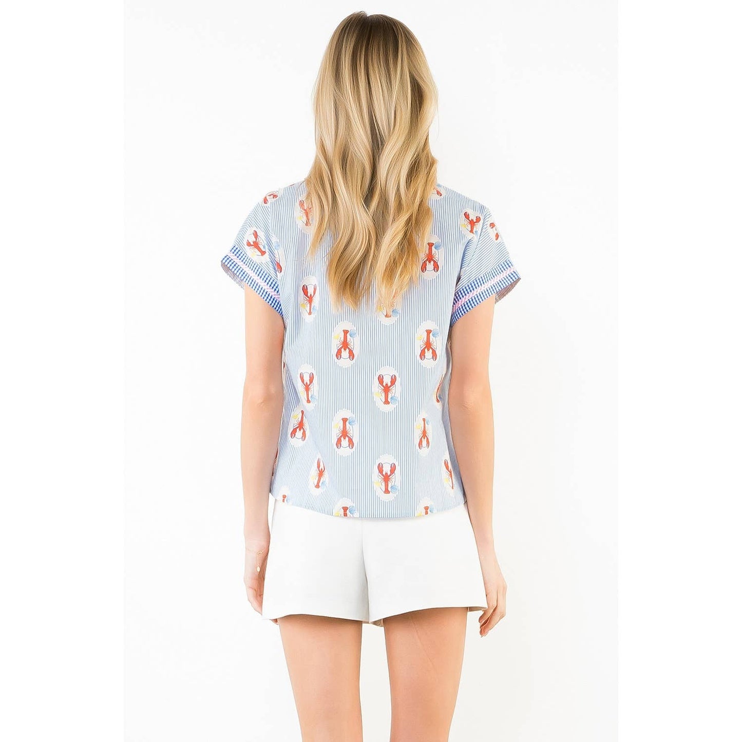 Short Sleeve Lobster Detail Striped Top