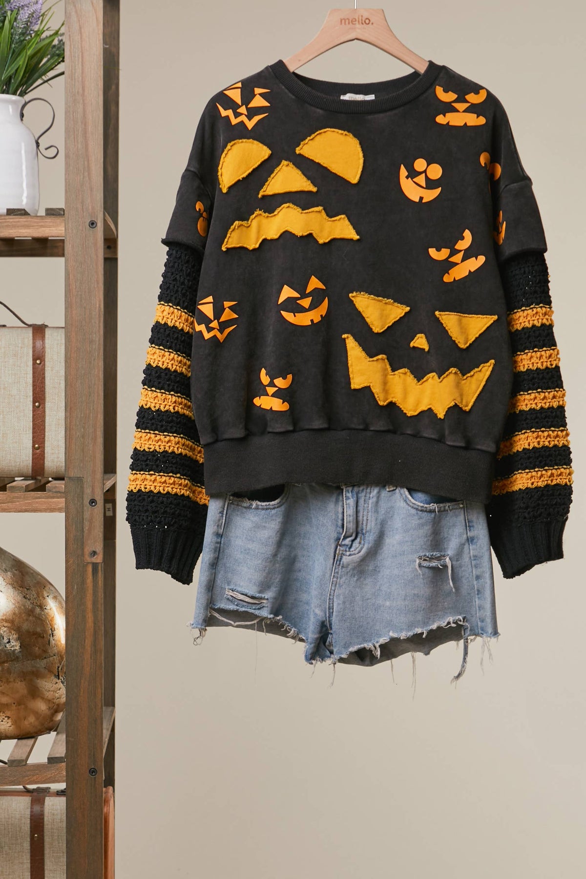 Halloween Faces Striped Sleeve