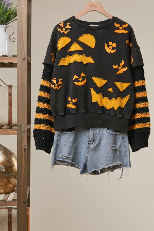 Halloween Faces Striped Sleeve