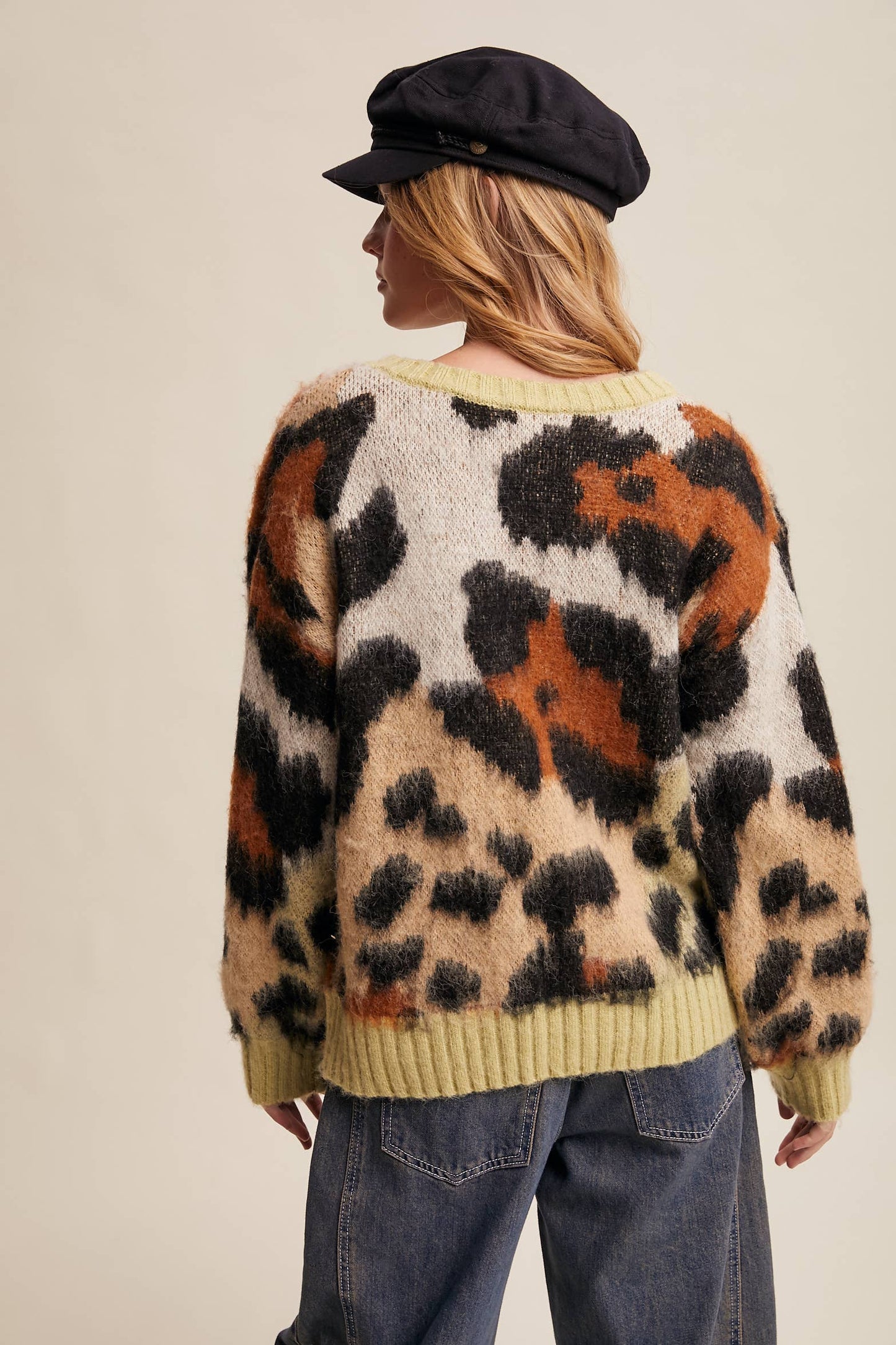Fuzzy Abstract Leopard Knit Pullover Sweater LSW1005