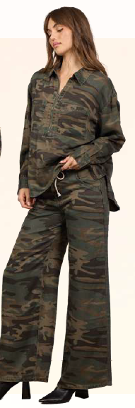 Tencel camo wide leg pant