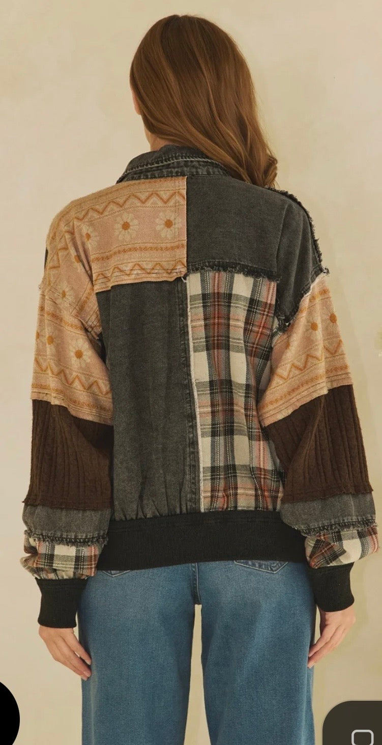 Mixed Media Denim Jacket Black