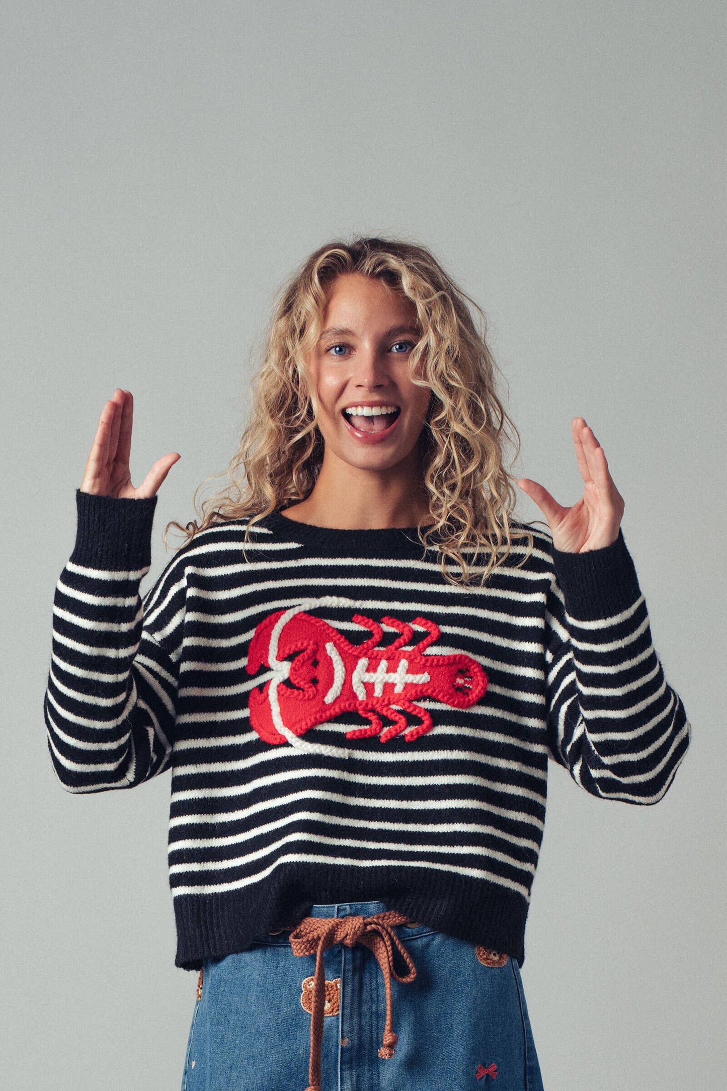 Embroidered Red Lobster Nautical Statement Sweater navy/ivory