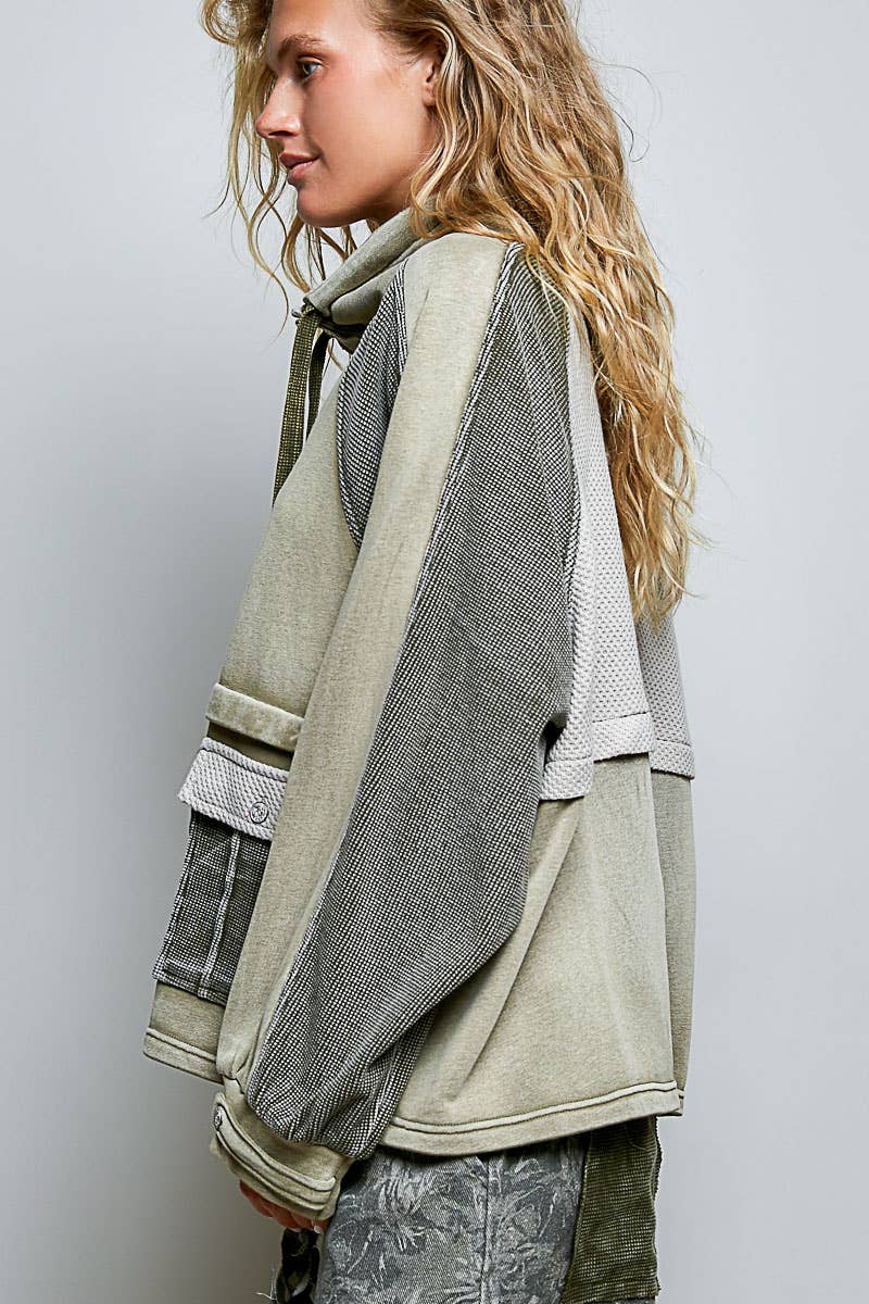 Garment Washed French Terry Jacket Olive