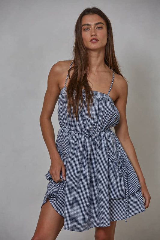Woven Polyester Cotton Gingham Mini Dress