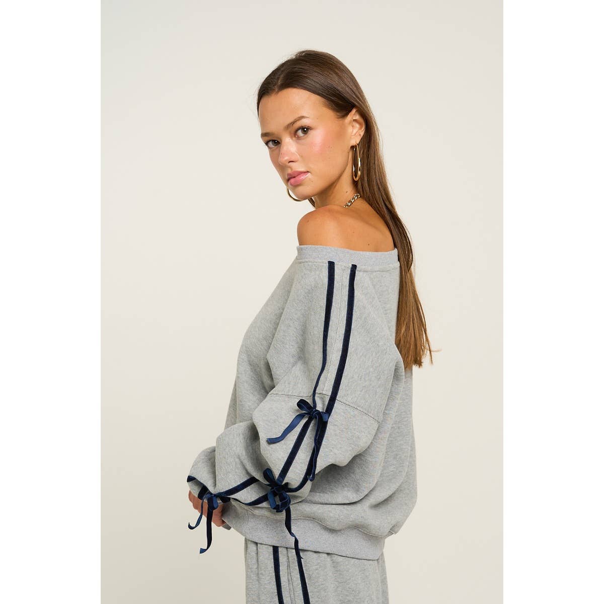 Bow Sleeve Off-Shoulder Sweatshirt