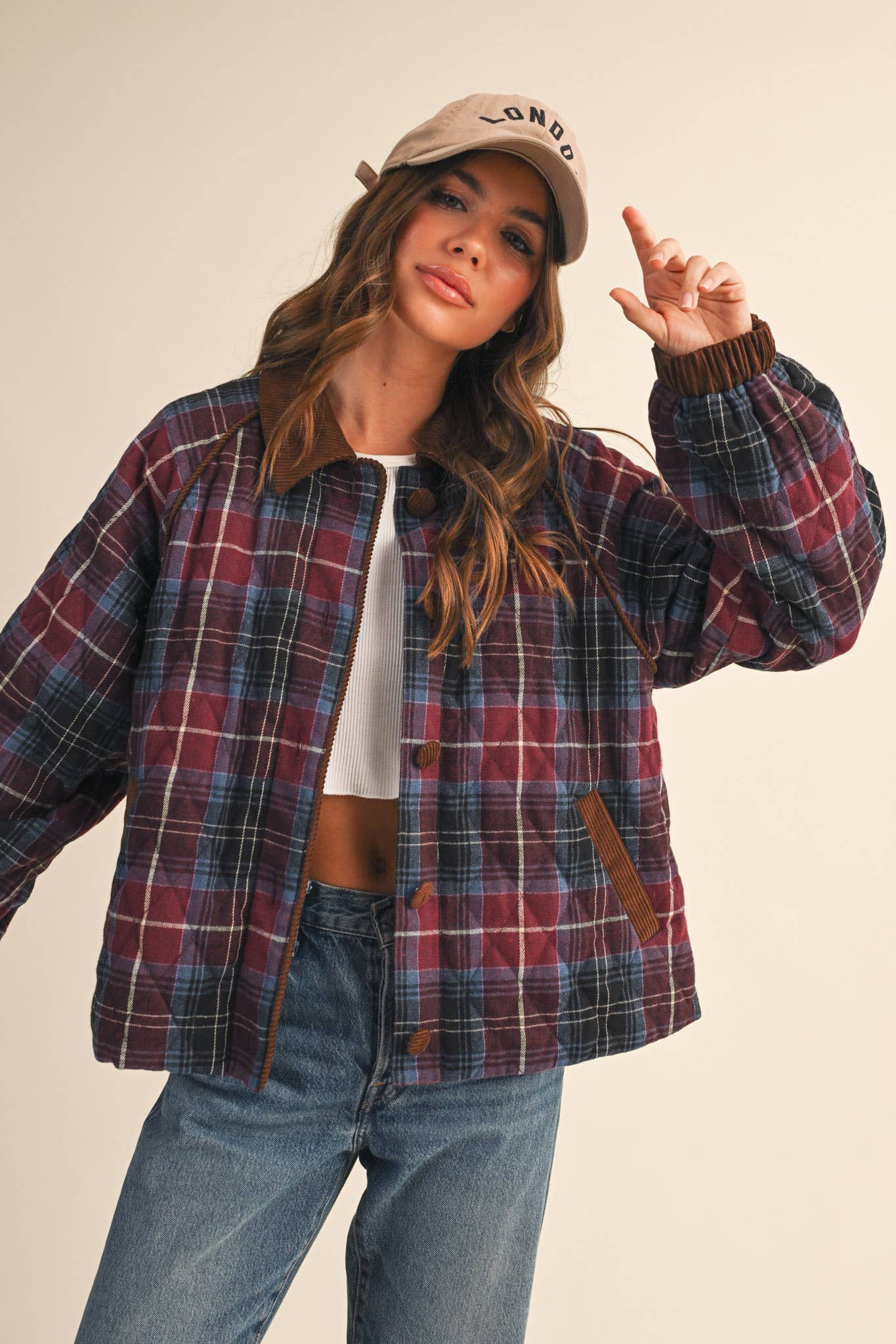Plaid quilted jacket mulberry